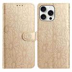 For iPhone 13 Pro Daisy Embossed Leather Phone Case(Gold)
