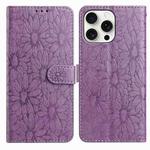 For iPhone 13 Pro Daisy Embossed Leather Phone Case(Light Purple)