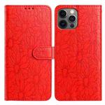 For iPhone 12 / 12 Pro Daisy Embossed Leather Phone Case(Red)