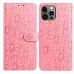 For iPhone 12 / 12 Pro Daisy Embossed Leather Phone Case(Pink)