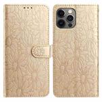 For iPhone 12 / 12 Pro Daisy Embossed Leather Phone Case(Gold)