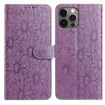 For iPhone 12 / 12 Pro Daisy Embossed Leather Phone Case(Light Purple)