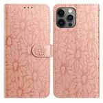 For iPhone 12 / 12 Pro Daisy Embossed Leather Phone Case(Rose Gold)