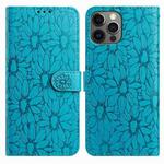 For iPhone 12 / 12 Pro Daisy Embossed Leather Phone Case(Blue)