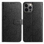 For iPhone 12 / 12 Pro Daisy Embossed Leather Phone Case(Black)