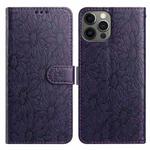 For iPhone 12 / 12 Pro Daisy Embossed Leather Phone Case(Dark Purple)