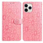 For iPhone 11 Pro Daisy Embossed Leather Phone Case(Pink)