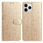 For iPhone 11 Pro Daisy Embossed Leather Phone Case(Gold)