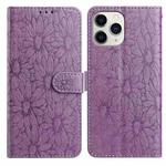 For iPhone 11 Pro Daisy Embossed Leather Phone Case(Light Purple)