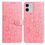 For iPhone 11 Daisy Embossed Leather Phone Case(Pink)