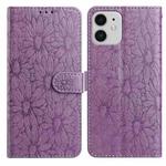 For iPhone 11 Daisy Embossed Leather Phone Case(Light Purple)