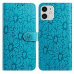 For iPhone 11 Daisy Embossed Leather Phone Case(Blue)