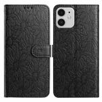 For iPhone 11 Daisy Embossed Leather Phone Case(Black)