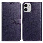 For iPhone 11 Daisy Embossed Leather Phone Case(Dark Purple)