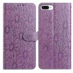 For iPhone 8 Plus / 7 Plus Daisy Embossed Leather Phone Case(Light Purple)
