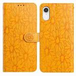 For iPhone XR Daisy Embossed Leather Phone Case(Yellow)