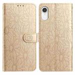 For iPhone XR Daisy Embossed Leather Phone Case(Gold)