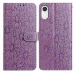 For iPhone XR Daisy Embossed Leather Phone Case(Light Purple)