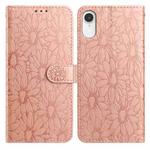 For iPhone XR Daisy Embossed Leather Phone Case(Rose Gold)