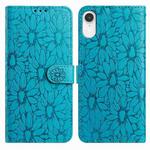 For iPhone XR Daisy Embossed Leather Phone Case(Blue)