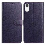 For iPhone XR Daisy Embossed Leather Phone Case(Dark Purple)