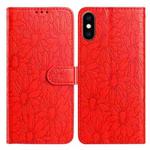 For iPhone XS Max Daisy Embossed Leather Phone Case(Red)