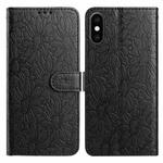 For iPhone XS Max Daisy Embossed Leather Phone Case(Black)