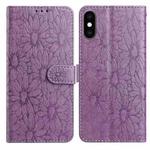 For iPhone X / XS Daisy Embossed Leather Phone Case(Light Purple)