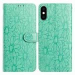 For iPhone X / XS Daisy Embossed Leather Phone Case(Green)