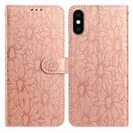 For iPhone X / XS Daisy Embossed Leather Phone Case(Rose Gold)