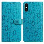 For iPhone X / XS Daisy Embossed Leather Phone Case(Blue)