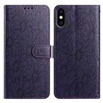 For iPhone X / XS Daisy Embossed Leather Phone Case(Dark Purple)
