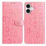 For iPhone 17 Daisy Embossed Leather Phone Case(Pink)
