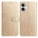 For iPhone 17 Daisy Embossed Leather Phone Case(Gold)