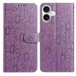 For iPhone 17 Daisy Embossed Leather Phone Case(Light Purple)