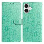 For iPhone 17 Daisy Embossed Leather Phone Case(Green)