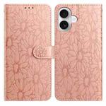 For iPhone 17 Daisy Embossed Leather Phone Case(Rose Gold)