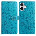 For iPhone 17 Daisy Embossed Leather Phone Case(Blue)