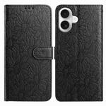 For iPhone 17 Daisy Embossed Leather Phone Case(Black)