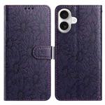 For iPhone 17 Daisy Embossed Leather Phone Case(Dark Purple)