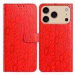 For iPhone 17 Pro Max Daisy Embossed Leather Phone Case(Red)