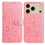 For iPhone 17 Pro Max Daisy Embossed Leather Phone Case(Pink)