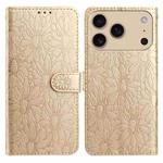 For iPhone 17 Pro Max Daisy Embossed Leather Phone Case(Gold)