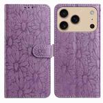 For iPhone 17 Pro Max Daisy Embossed Leather Phone Case(Light Purple)