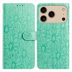 For iPhone 17 Pro Max Daisy Embossed Leather Phone Case(Green)