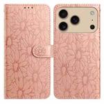 For iPhone 17 Pro Max Daisy Embossed Leather Phone Case(Rose Gold)