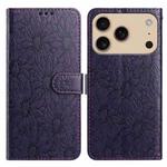 For iPhone 17 Pro Max Daisy Embossed Leather Phone Case(Dark Purple)