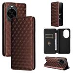For Huawei nova 14 5G Cubic Grid Texture Flip Leather Phone Case(Brown)