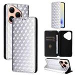 For Huawei Pura 80 5G Cubic Grid Texture Flip Leather Phone Case(Silver)