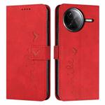 For Xiaomi Poco F7 Pro / Poco F7 Ultra Skin Feel Heart Embossed Leather Phone Case with Long Lanyard(Red)
